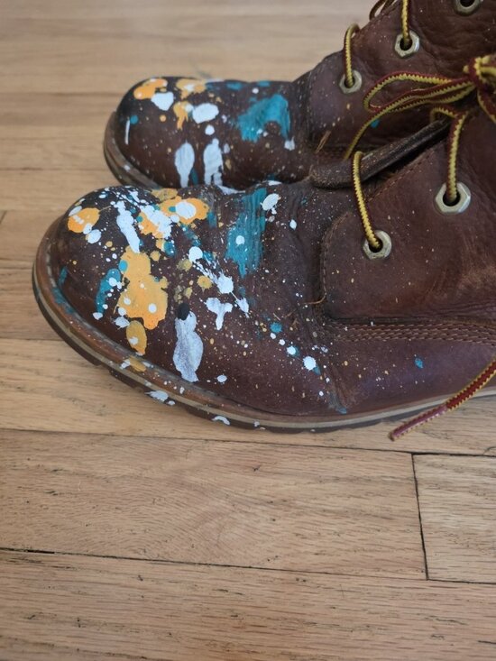 Timberland Larchmont Chukka Boots 12 Brown Leather Custom DIY Paint Splatter main image 5